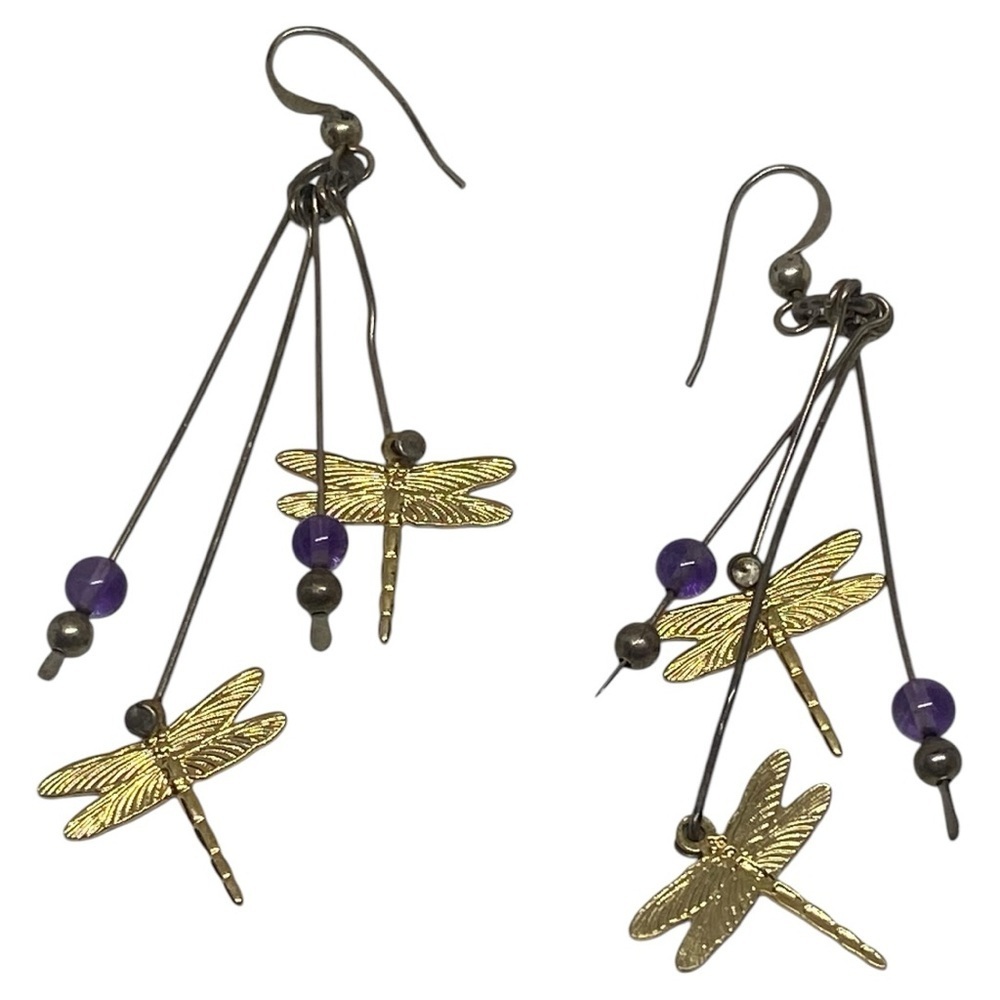 Dragonfly Dangle Pierced Earrings​ - Picture 4 of 6